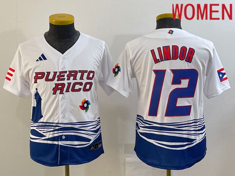 Women 2023 World Cub #12 Lindor White MLB Jersey9